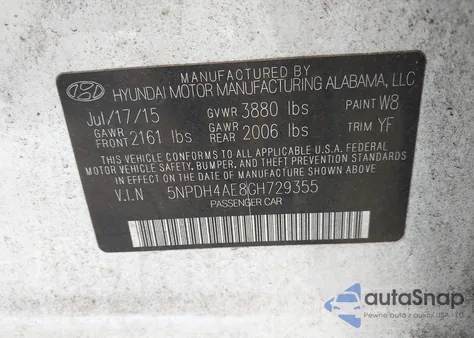 2016 Hyundai Elantra Se from USA, damaged, VIN 5NPDH4AE8GH729355
